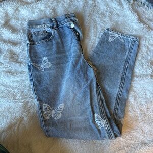 Women's Blue Jeans with Butterfly Print